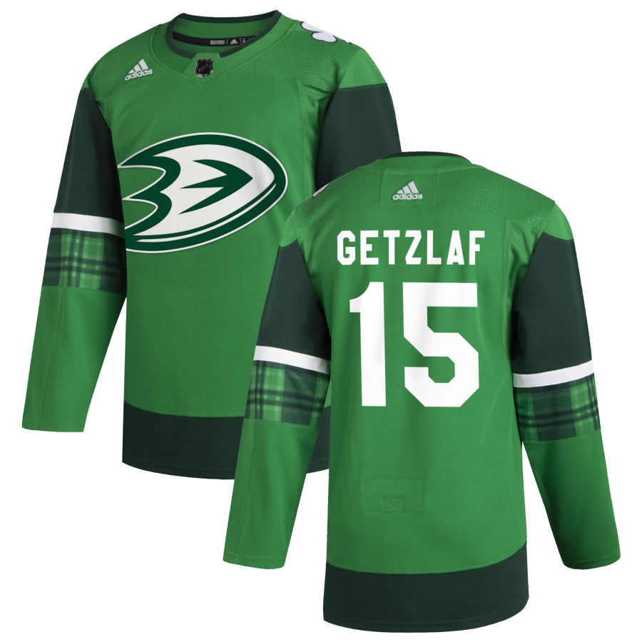 Anaheim Ducks #15 Ryan Getzlaf Men Adidas 2020 St. Patrick Day Stitched NHL Jersey Green